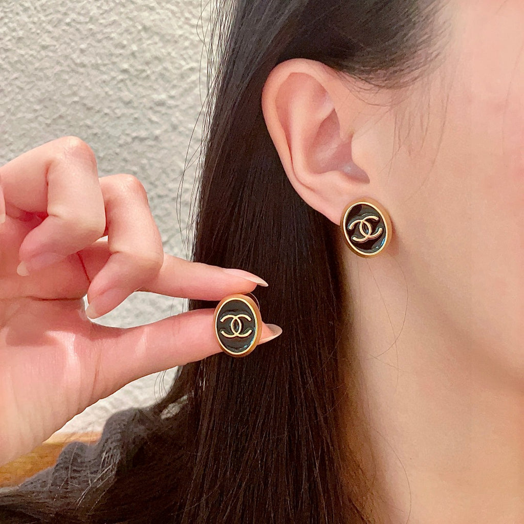 Round Stud Earrings in Polished Metal-Tone – Design 001 main product view