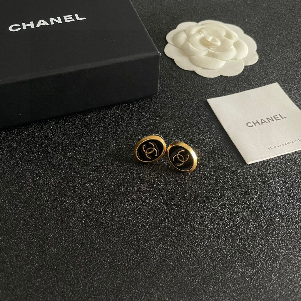 Round Stud Earrings in Polished Metal-Tone – Design 001 styled product view