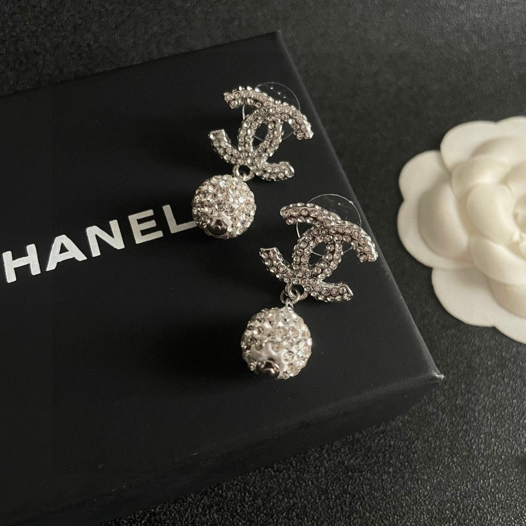 Double-C Emblem Crystal-Accent Statement Earrings – Design 016 detail view