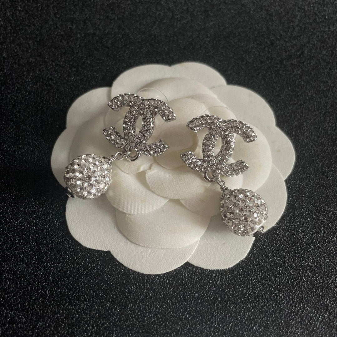 Double-C Emblem Crystal-Accent Statement Earrings – Design 016 front product view
