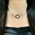 Double-C Emblem Pearl-Detail Pendant Necklace – Pearl Detail – Design 046 main product view