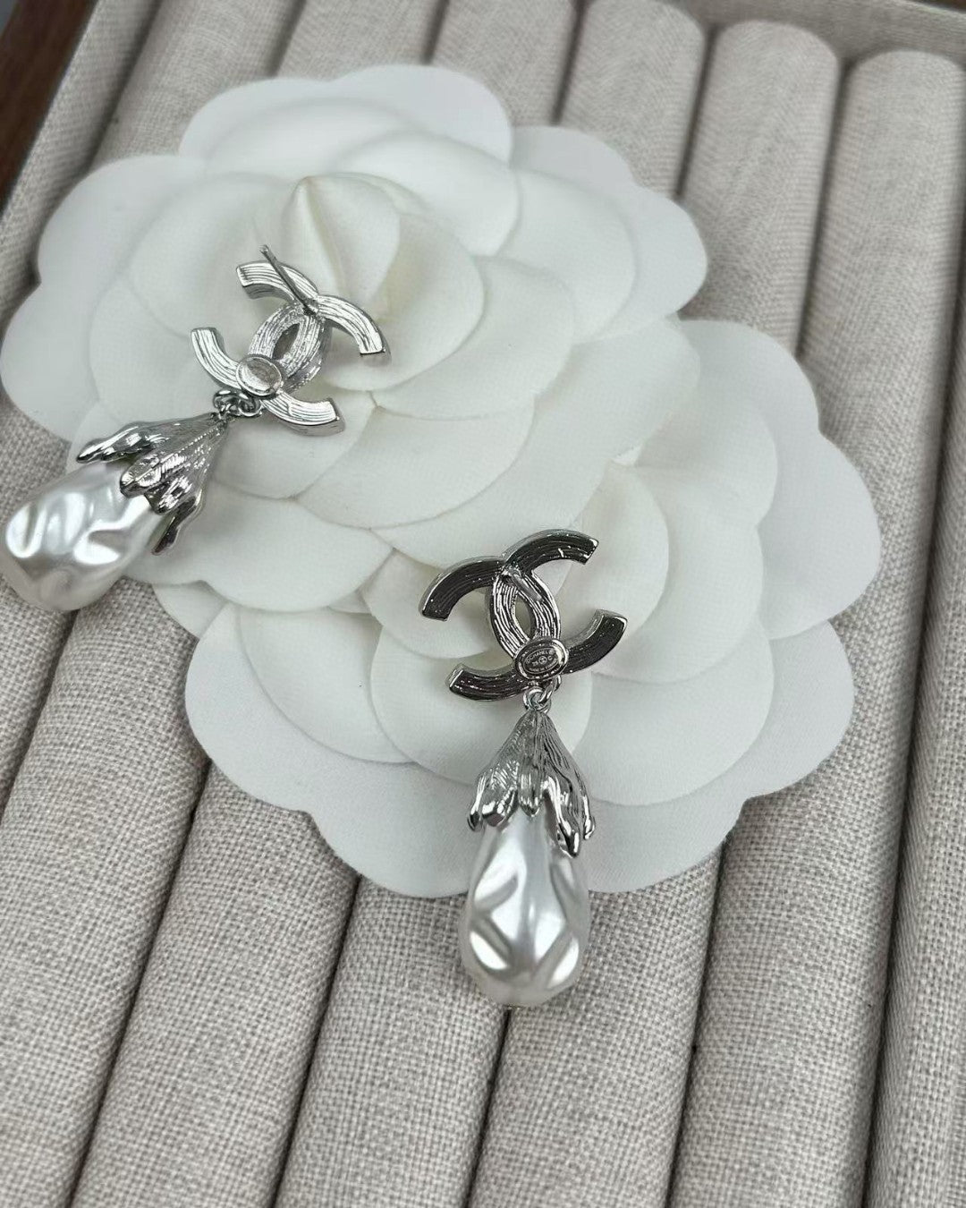 Letter Pearl-Detail Statement Earrings – Pearl Detail – Design 002 close-up detail