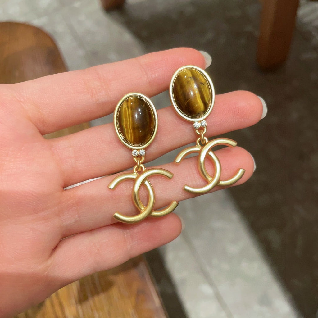 Double-C Emblem Statement Earrings in Polished Metal-Tone – Design 025 side detail