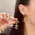Double-C Emblem Statement Earrings in Polished Metal-Tone – Design 025 main product view