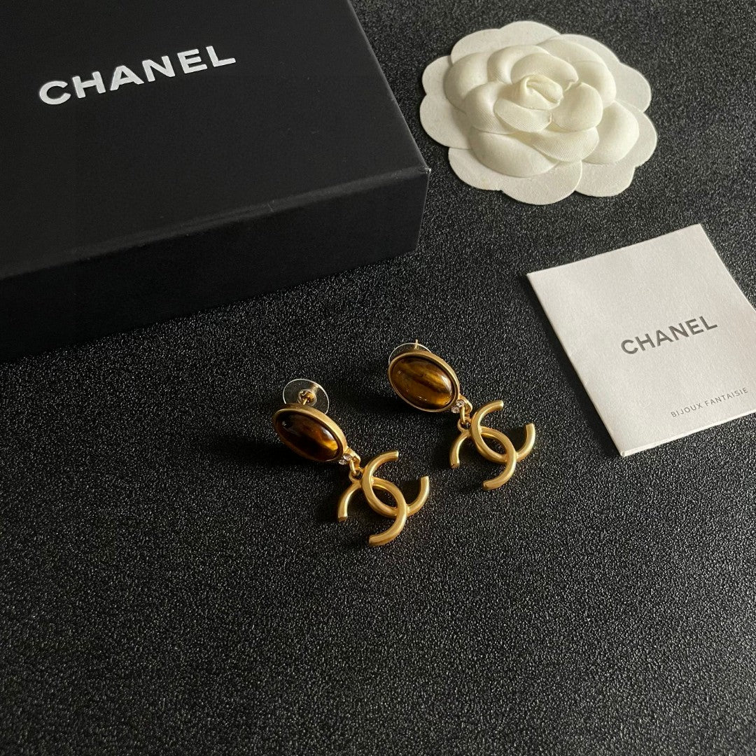 Double-C Emblem Statement Earrings in Polished Metal-Tone – Design 025 styled product view