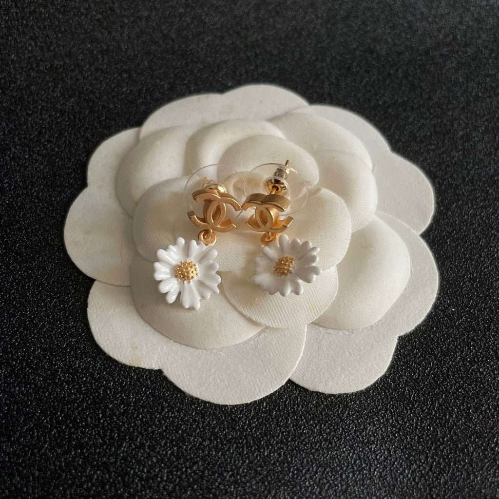 Camellia Statement Earrings in Polished Metal-Tone – Camellia Detail – Design 003 styled product view