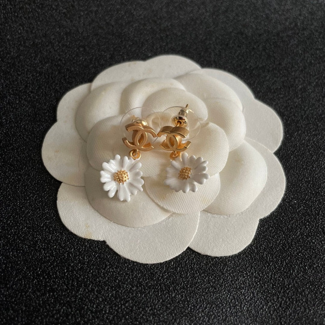 Camellia Statement Earrings in Polished Metal-Tone – Camellia Detail – Design 003 styled product view
