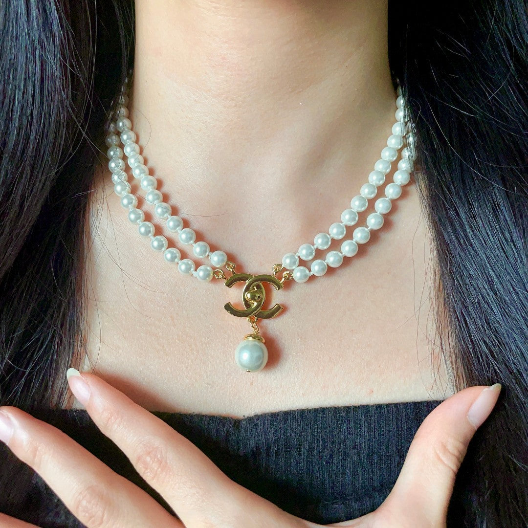 Signature Emblem Pendant Necklace in Polished Metal-Tone – Design 047 front product view