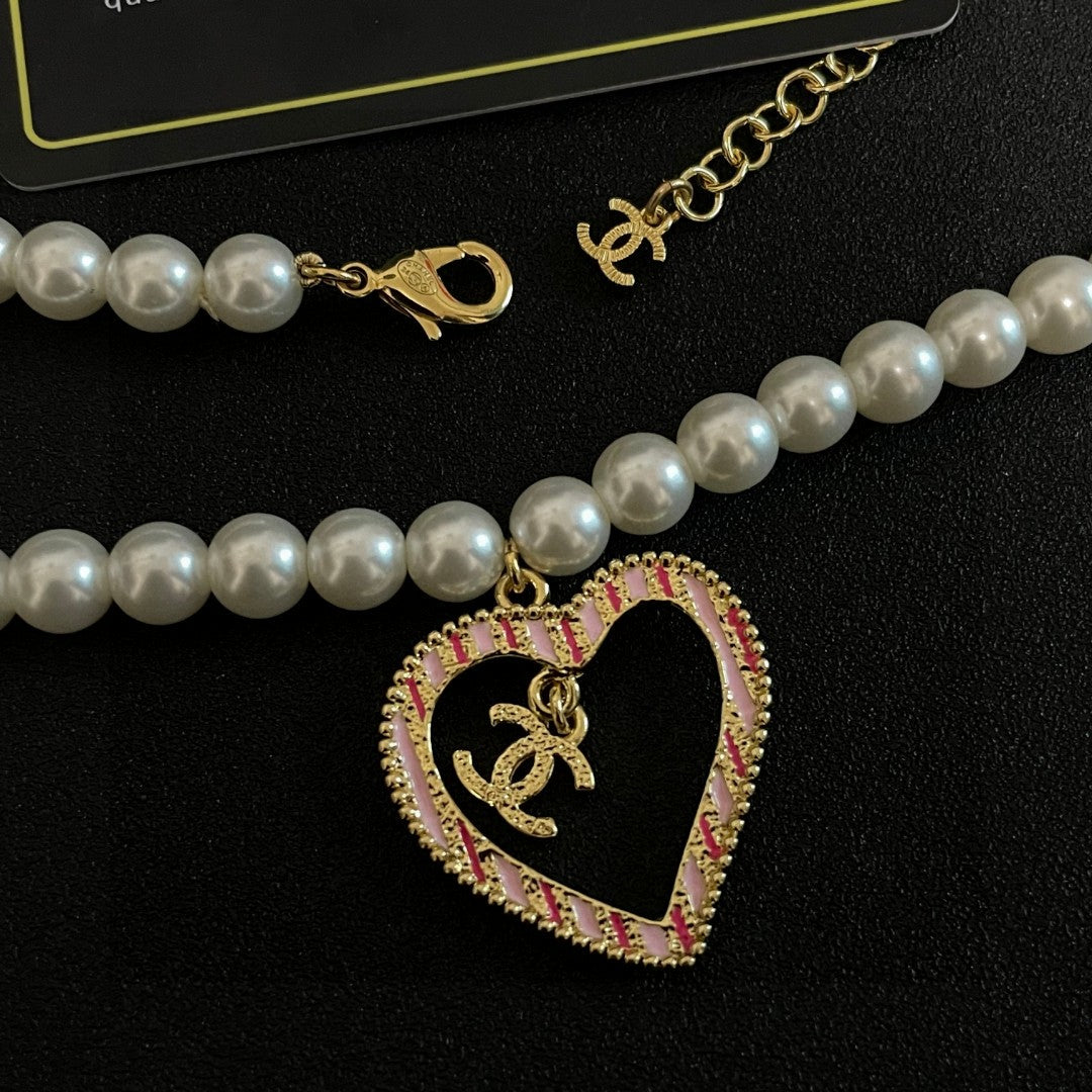 Double-C Emblem Pearl-Detail Pendant Necklace – Pearl Detail – Design 044 main product view