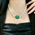 Double-C Emblem Pearl-Detail Pendant Necklace – Pearl Detail – Design 043 main product view