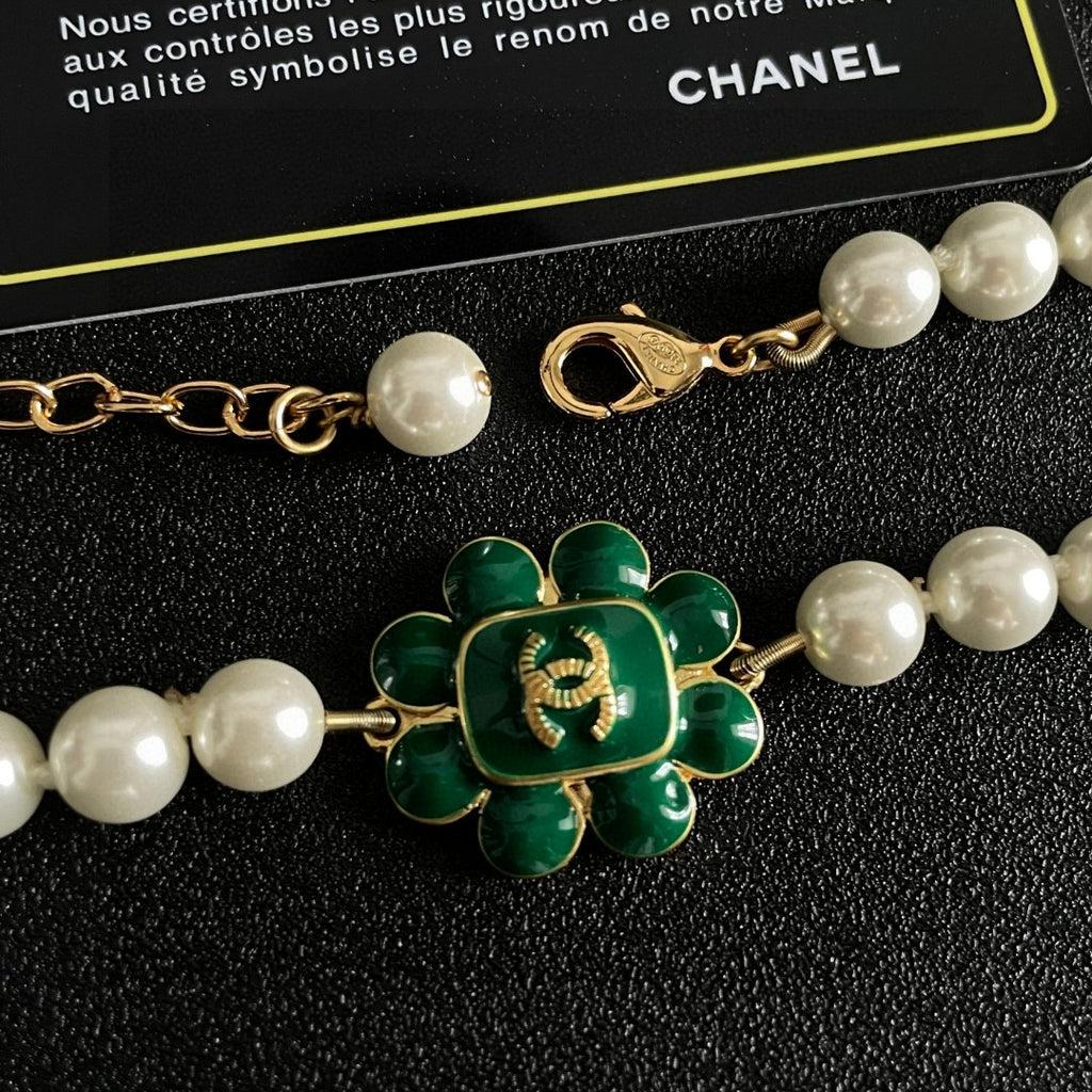Double-C Emblem Pearl-Detail Pendant Necklace – Pearl Detail – Design 043 main product view
