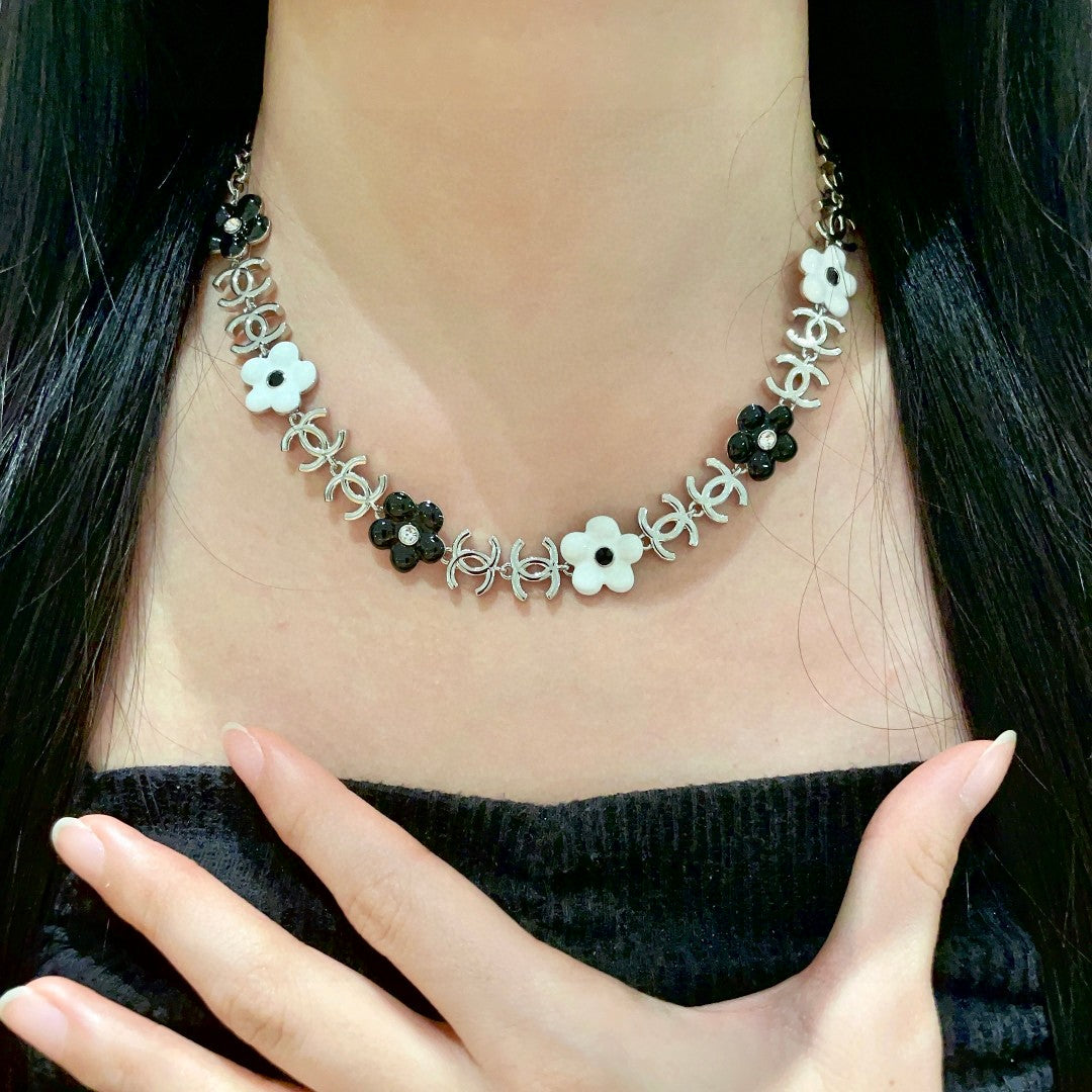 Camellia Pendant Necklace in Polished Metal-Tone – Camellia Detail – Design 014 front product view