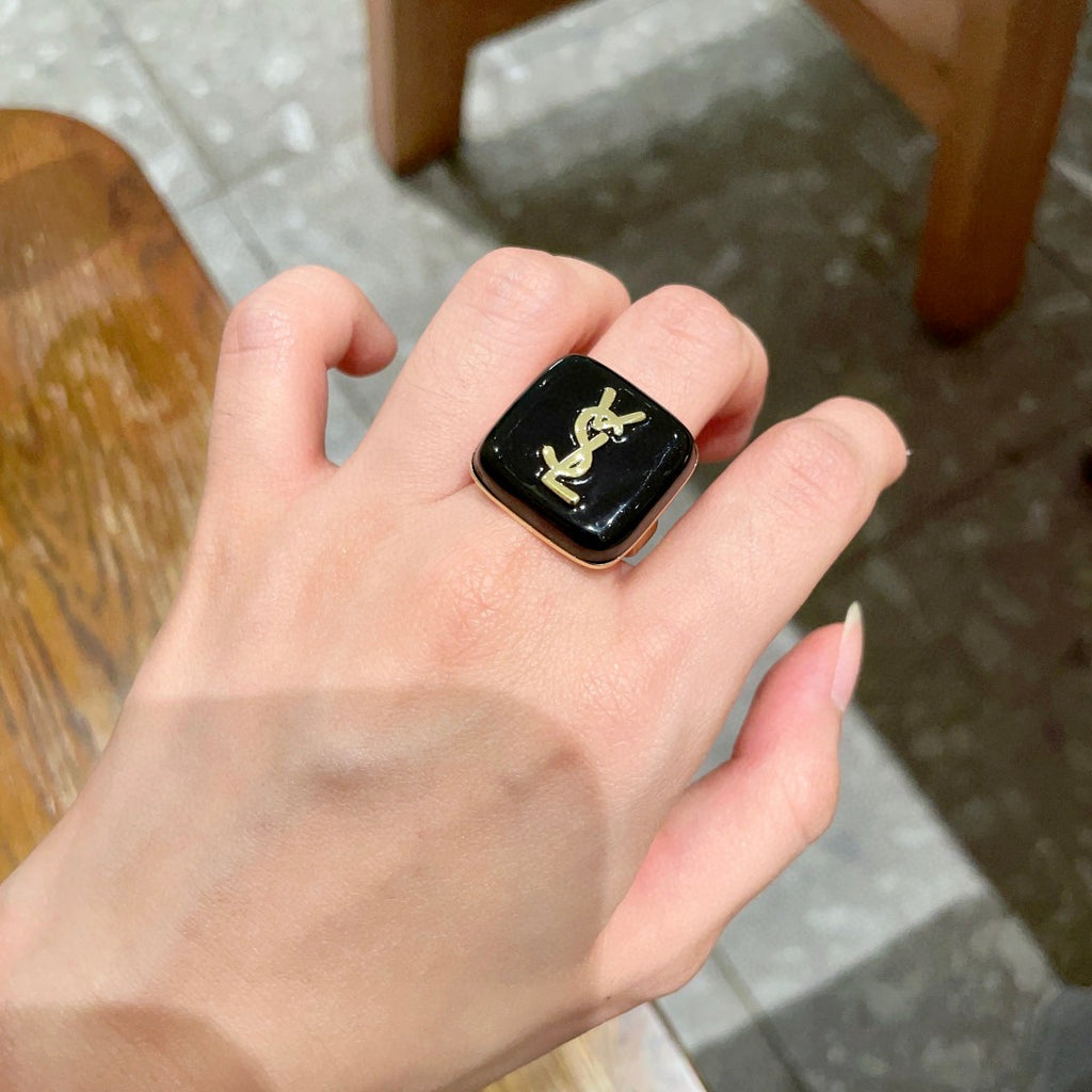 Letter Emblem Statement Ring in Polished Metal-Tone front product view