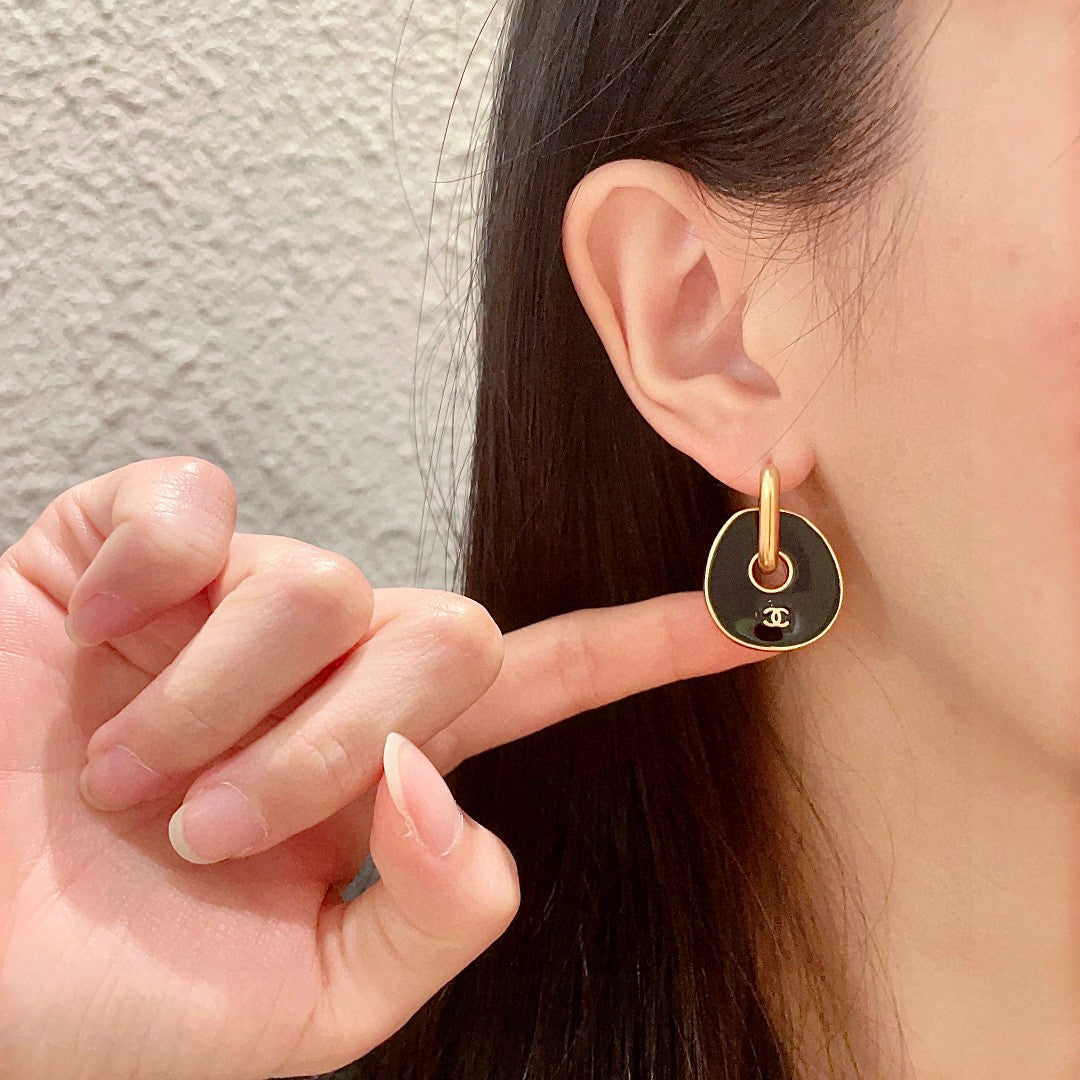 Double-C Emblem Statement Earrings in Polished Metal-Tone – Design 019 front product view