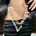 Double-C Emblem Pearl-Detail Pendant Necklace – Pearl Detail – Design 029 main product view