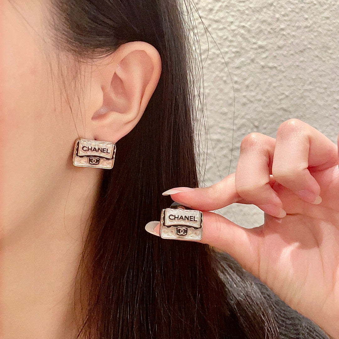 Double-C Emblem Stud Earrings in Polished Metal-Tone – Design 152 main product view