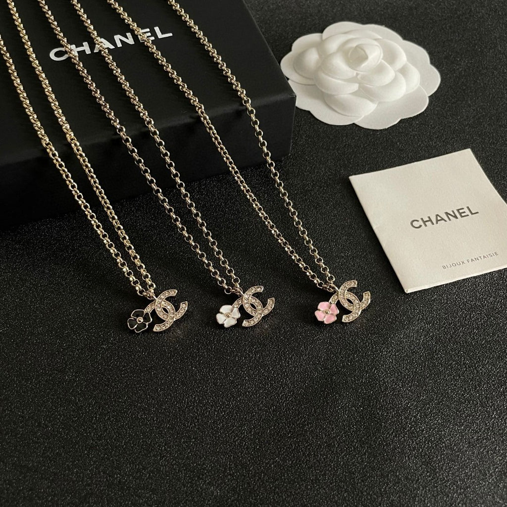 Camellia Pendant Necklace in Polished Metal-Tone – Camellia Detail – Design 013 side detail