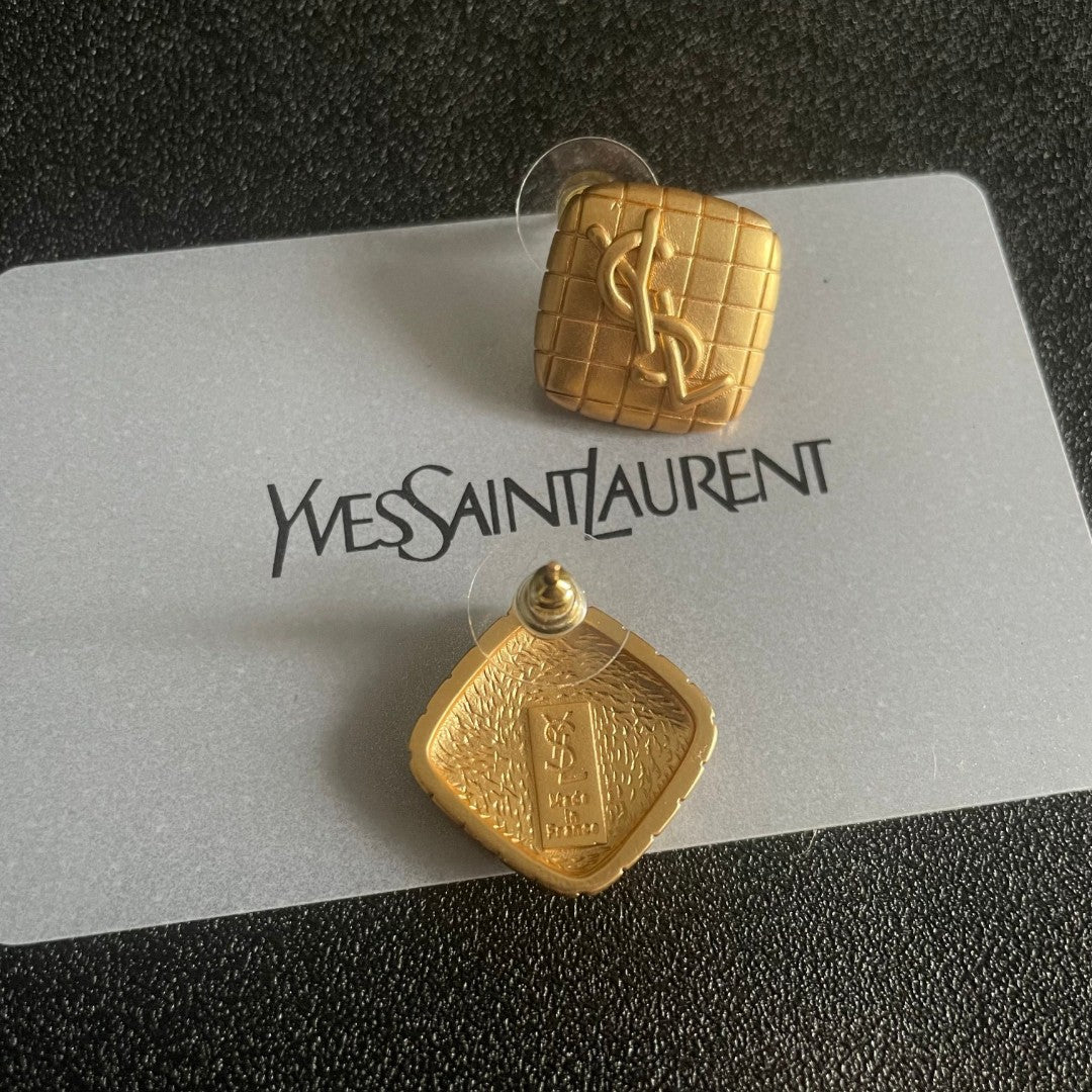Letter Emblem Stud Earrings in Polished Metal-Tone – Design 007 main product view