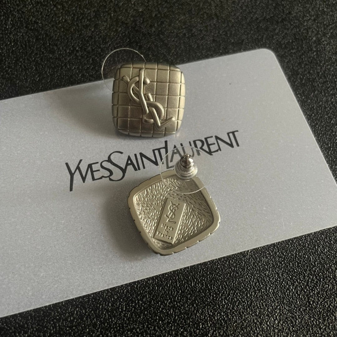 Letter Emblem Stud Earrings in Polished Metal-Tone – Design 006 main product view