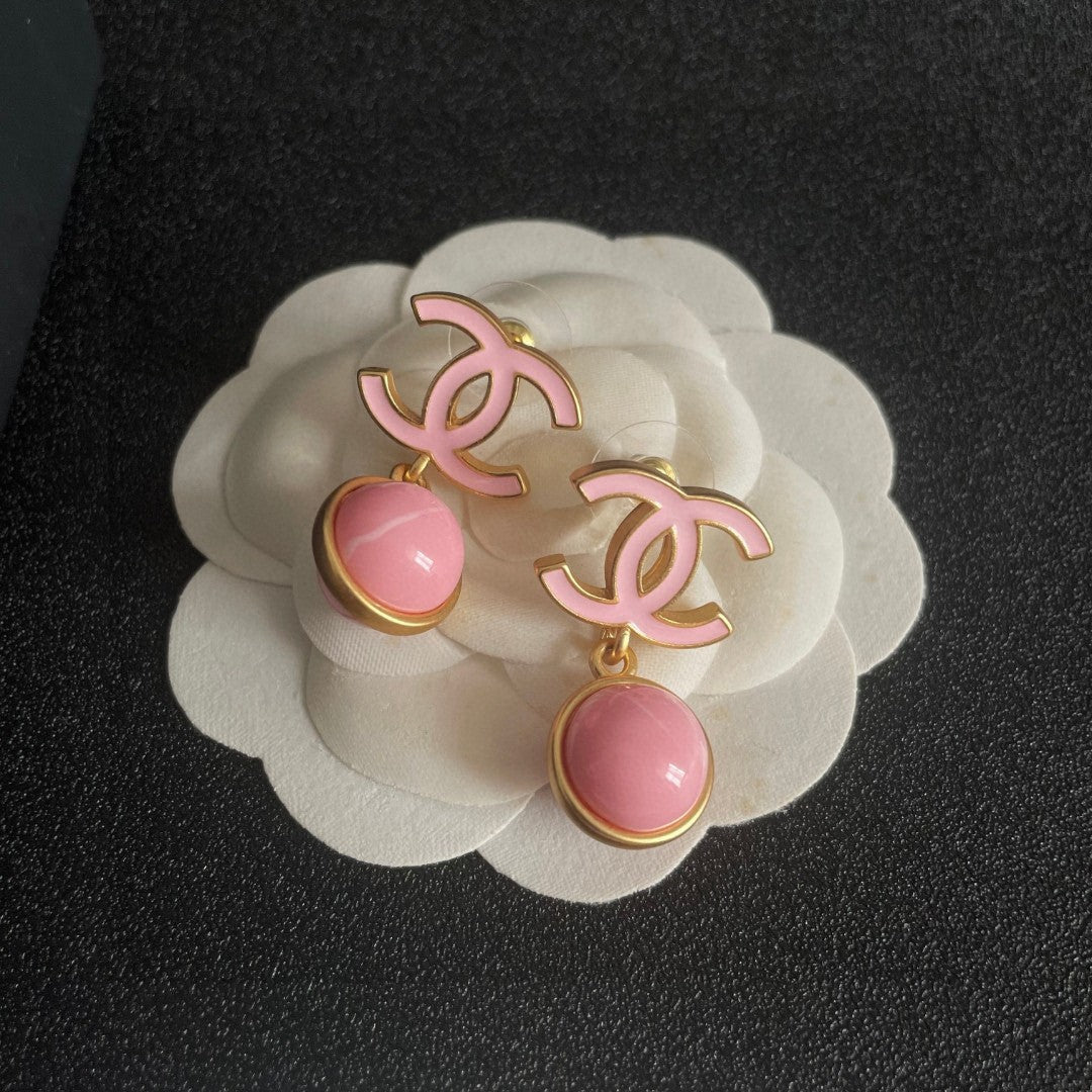 Double-C Emblem Statement Earrings in Polished Metal-Tone – Design 017 front product view