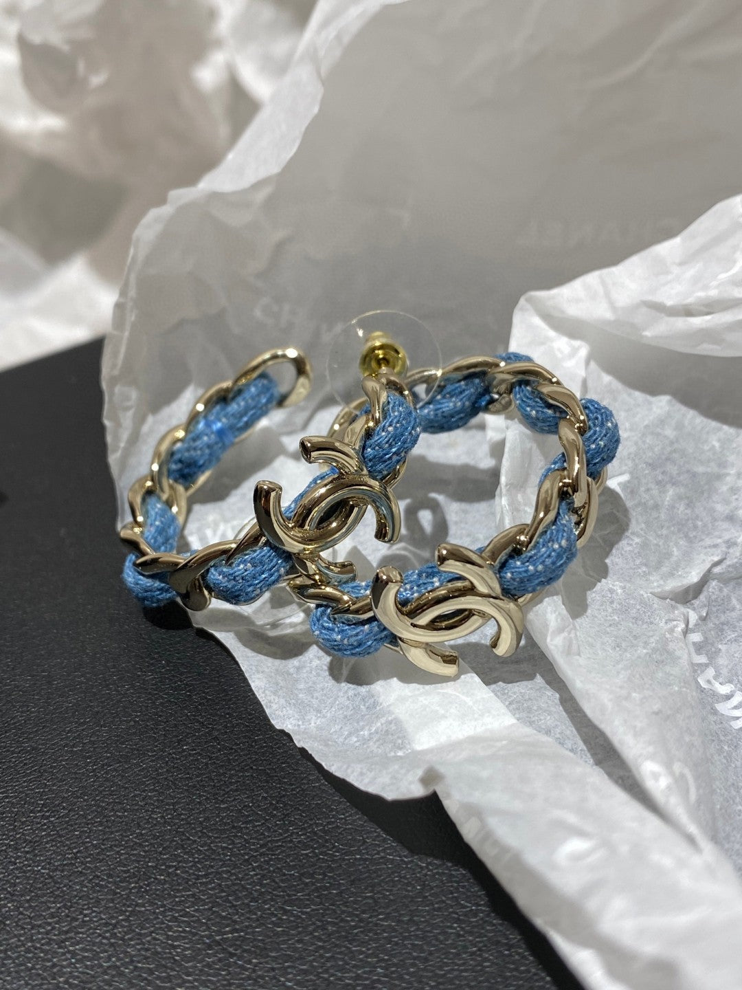 Letter Stud Earrings in Polished Metal-Tone – Blue Detail detail view
