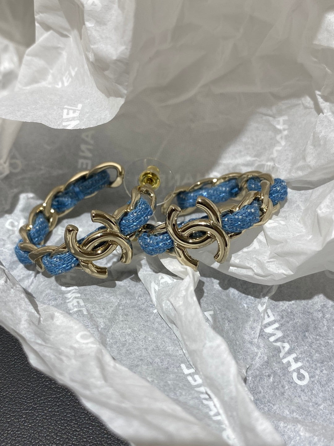 Letter Stud Earrings in Polished Metal-Tone – Blue Detail detail view