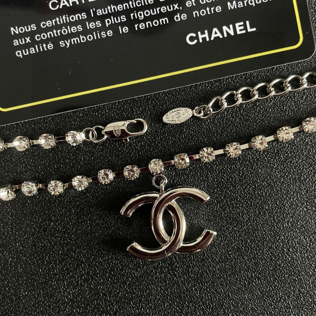Double-C Emblem Pendant Necklace in Polished Metal-Tone – Design 011 main product view