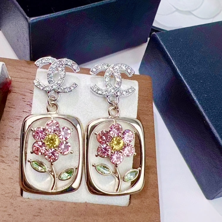 Letter Crystal-Accent Stud Earrings – Design 003 front product view