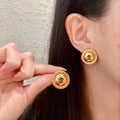 Double-C Emblem Stud Earrings in Polished Metal-Tone – Design 043 main product view