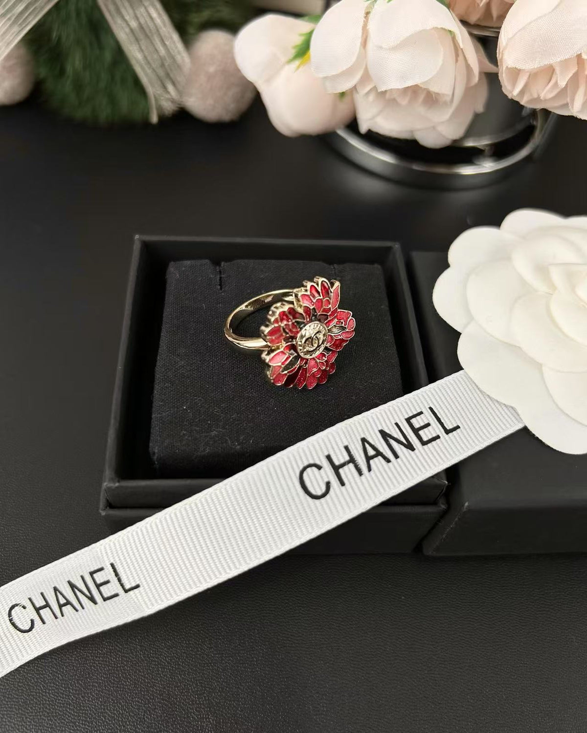 Floral Statement Ring in Polished Metal-Tone detail view