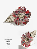 Signature Emblem Brooch in Polished Metal-Tone – Red Detail – Design 002 main product view