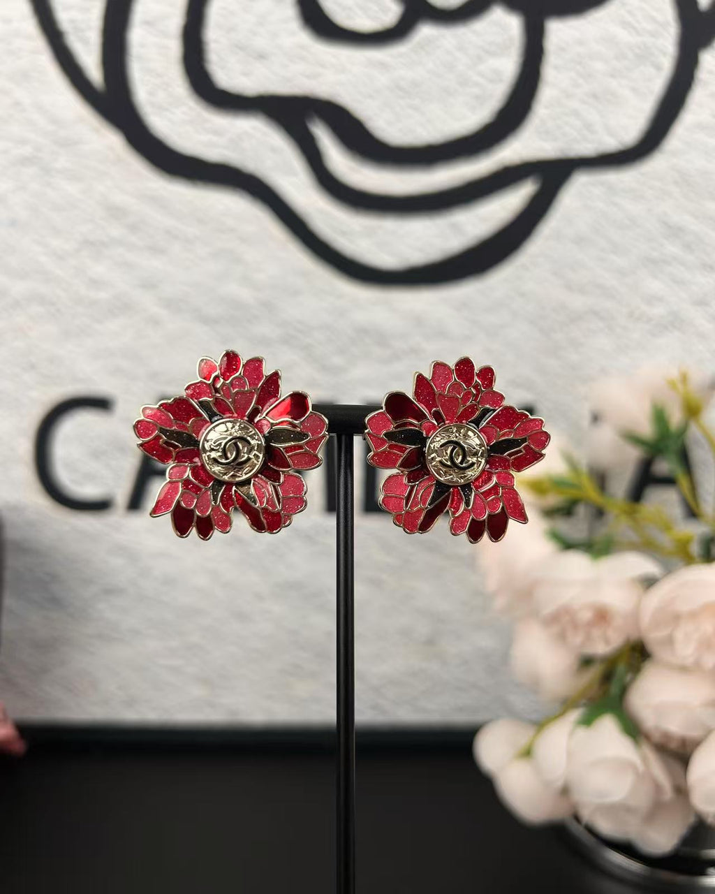Floral Statement Earrings in Polished Metal-Tone side detail