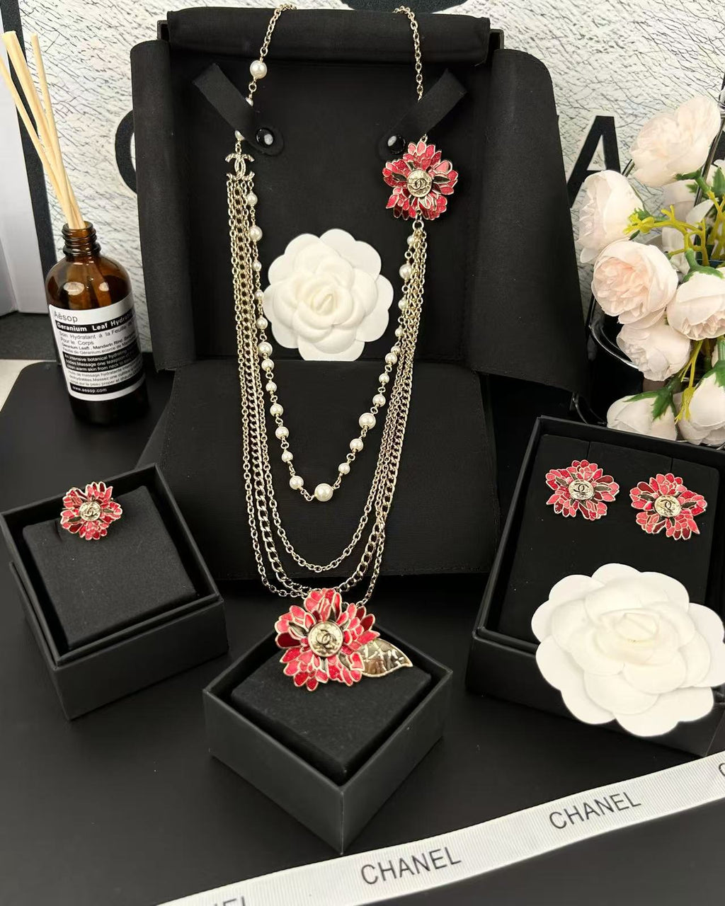 Floral Statement Earrings in Polished Metal-Tone front product view