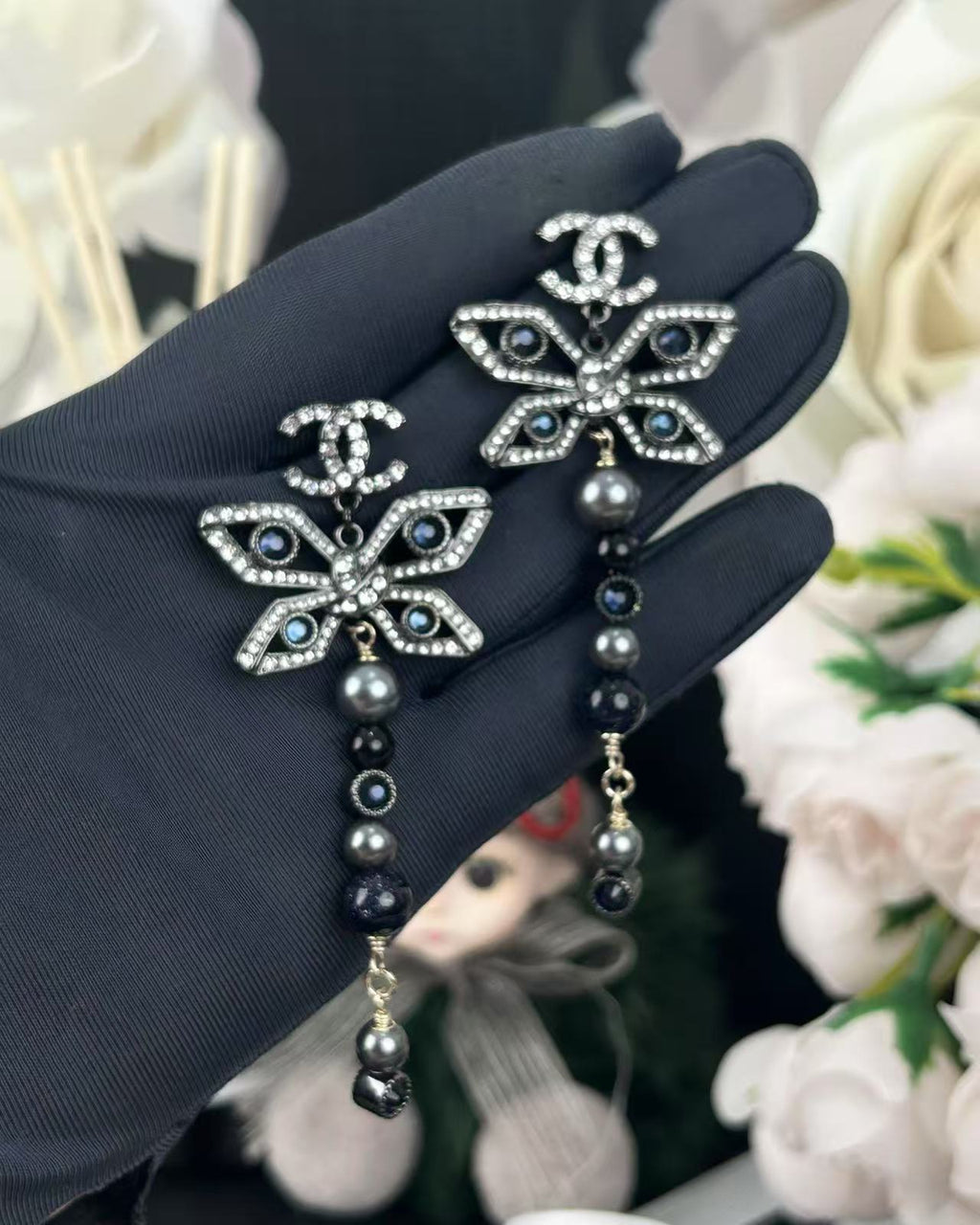 Butterfly Statement Earrings in Polished Metal-Tone detail view