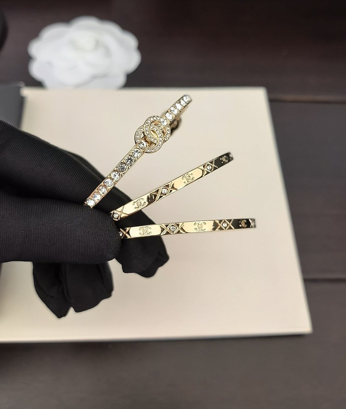 Signature Emblem Bangle in Gold-Tone – Design 006 detail view