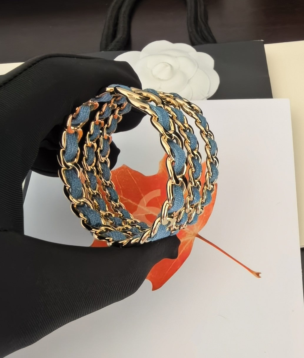 Signature Emblem Bangle in Gold-Tone – Blue Detail – Design 002 main product view