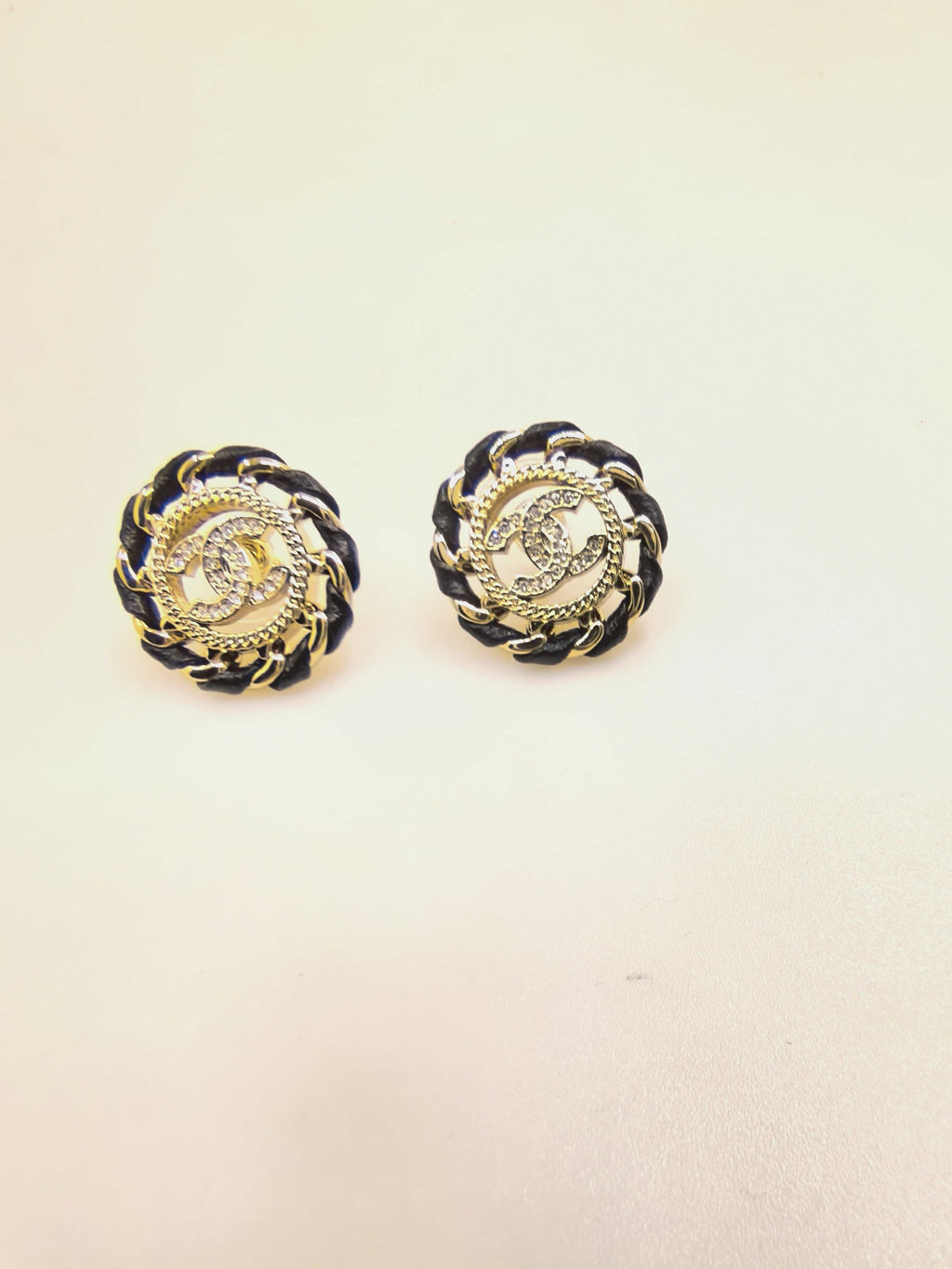 Round Stud Earrings in Gold-Tone – Black Detail main product view