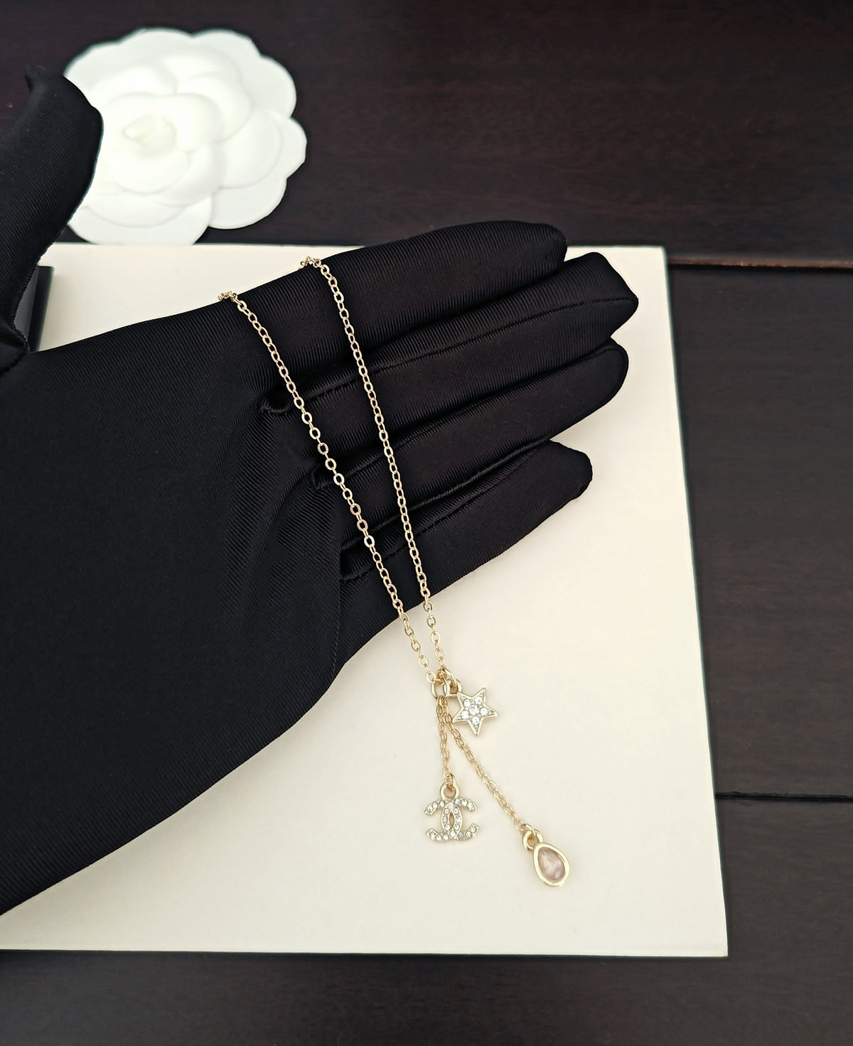 Signature Emblem Pendant Necklace in Gold-Tone – Design 035 detail view
