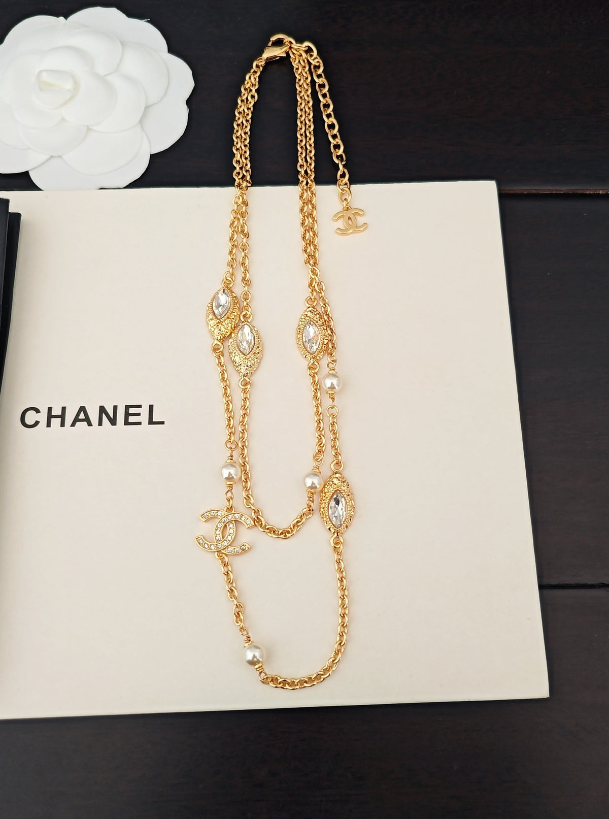 Signature Emblem Crystal-Accent Pendant Necklace – Design 010 front product view