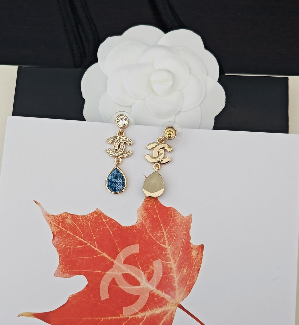 Signature Emblem Crystal-Accent Statement Earrings – Blue Detail side detail