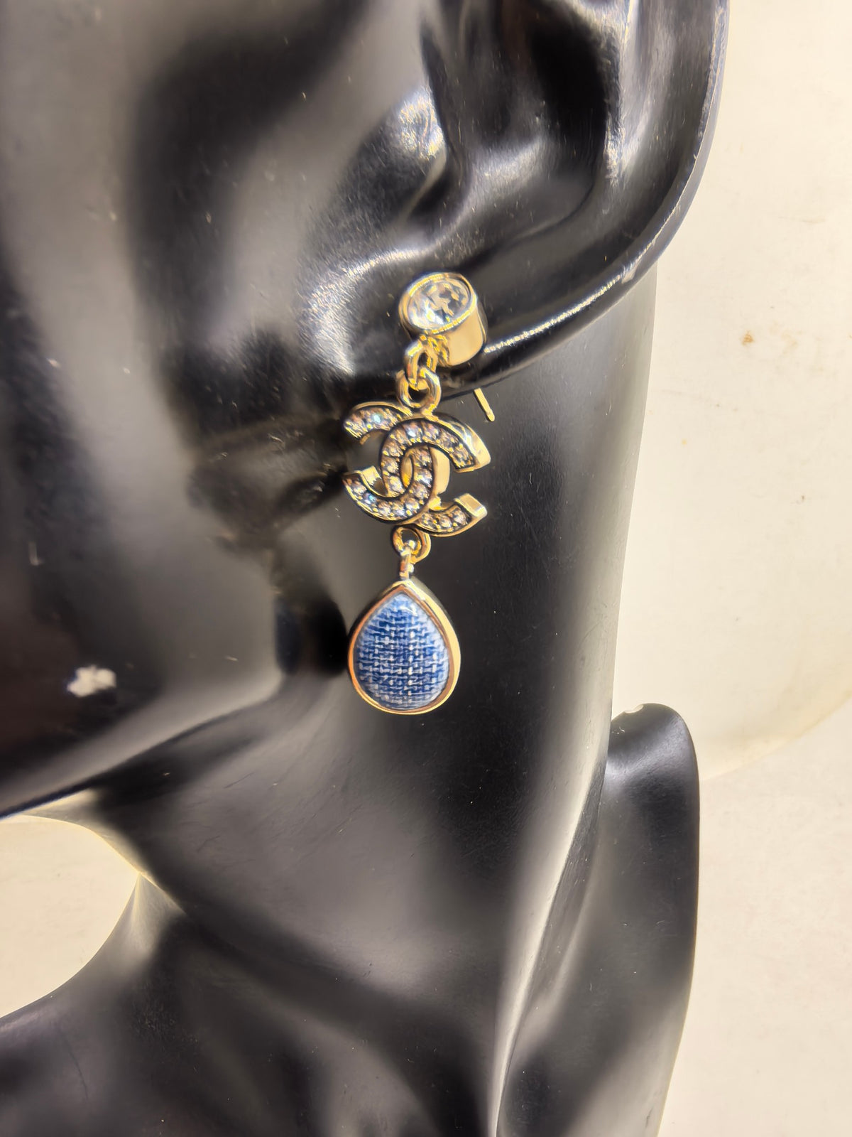 Signature Emblem Crystal-Accent Statement Earrings – Blue Detail front product view