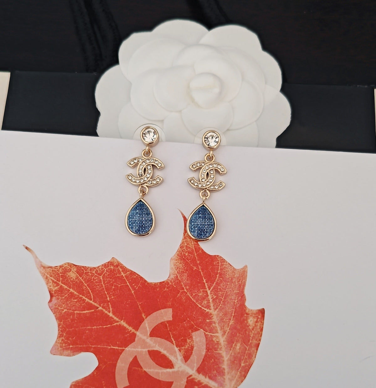 Signature Emblem Crystal-Accent Statement Earrings – Blue Detail styled product view