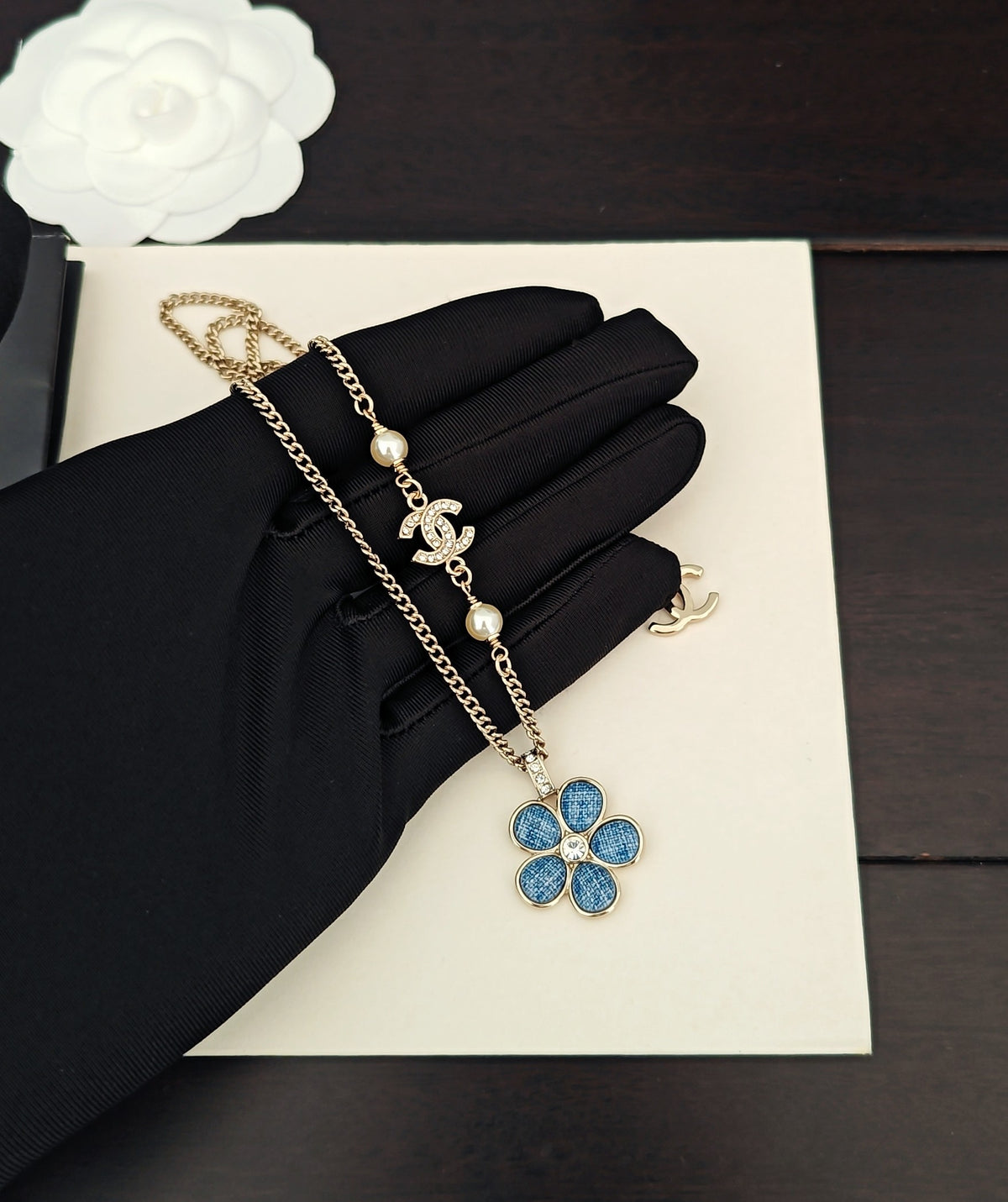 Signature Emblem Crystal-Accent Pendant Necklace – Blue Detail main product view