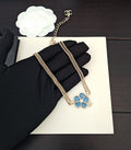 Floral Pendant Necklace in Gold-Tone – Blue Detail – Design 002 main product view