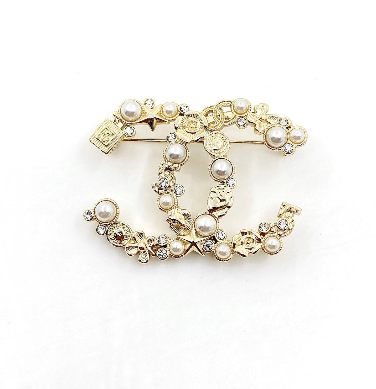 Signature Emblem Brooch in Gold-Tone – Design 014 styled product view