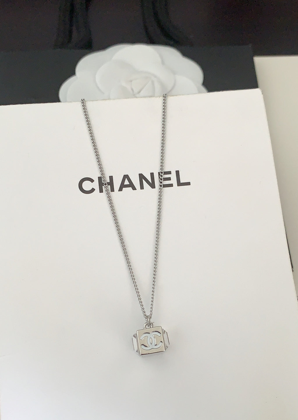 Signature Emblem Pendant Necklace in Gold-Tone – White Detail – Design 004 close-up detail