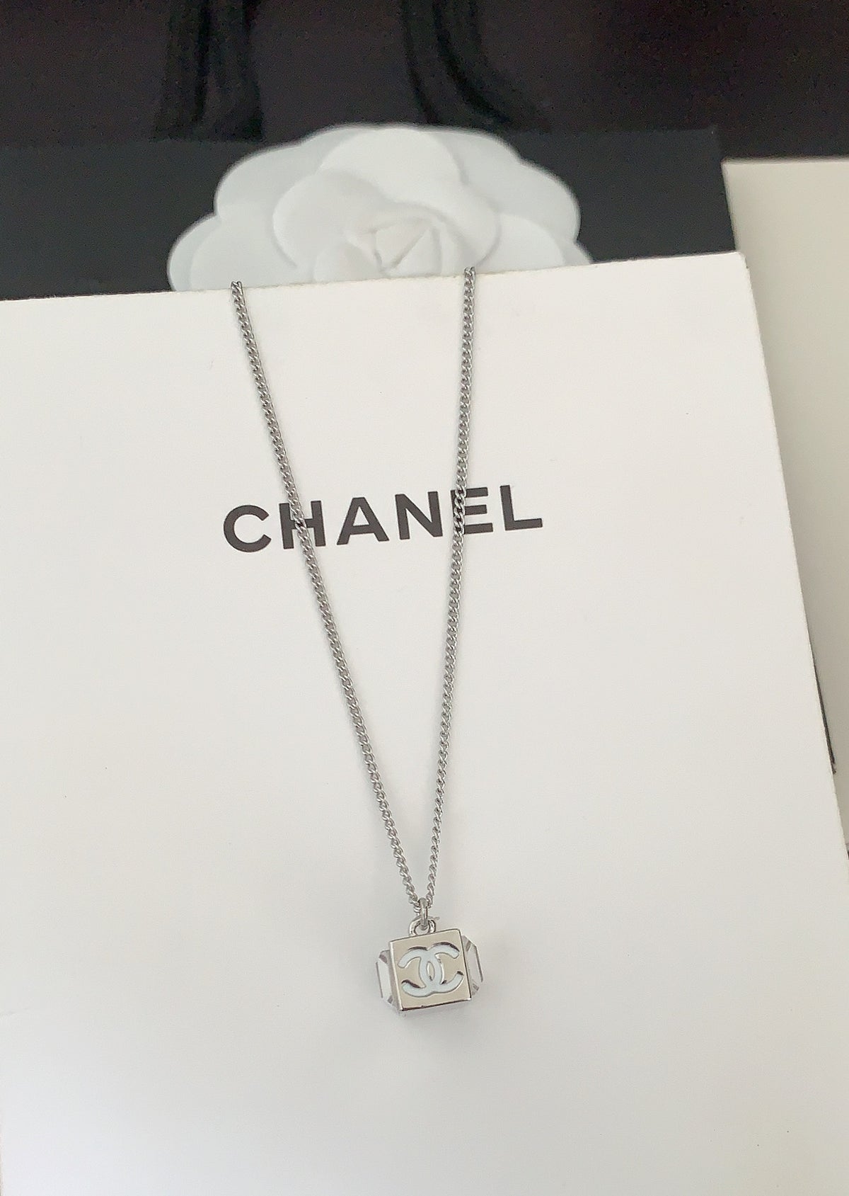 Signature Emblem Pendant Necklace in Gold-Tone – White Detail – Design 004 close-up detail