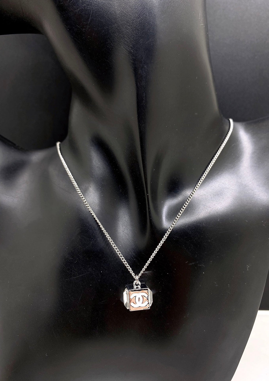 Signature Emblem Pendant Necklace in Gold-Tone – White Detail – Design 004 front product view