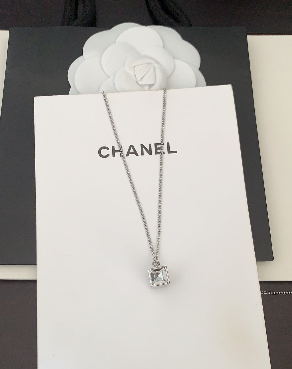 Signature Emblem Pendant Necklace in Gold-Tone – White Detail – Design 004 styled product view