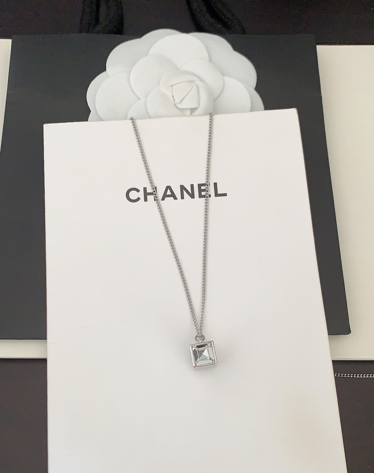 Signature Emblem Pendant Necklace in Gold-Tone – White Detail – Design 004 styled product view